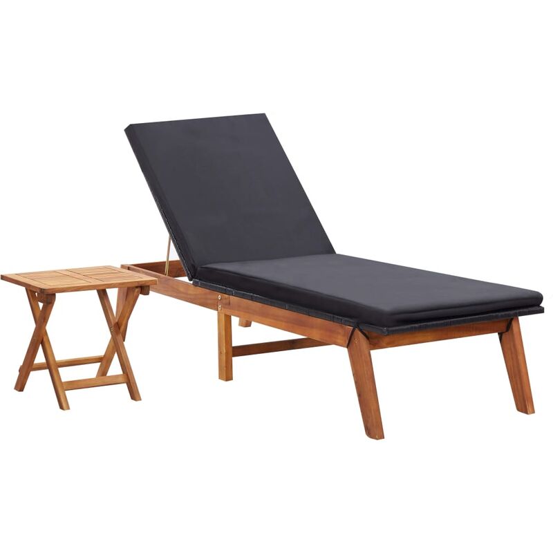 

Tumbona con mesa ratán sintético y madera maciza de acacia - Negro - Youthup