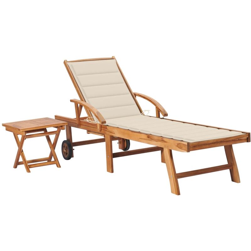 

Tumbona con mesa y cojín madera maciza de teca - Youthup
