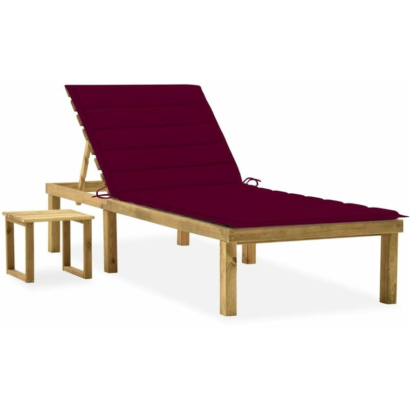 

Tumbona de jardín con mesa y cojín de madera de pino impregnada - Rojo - Youthup
