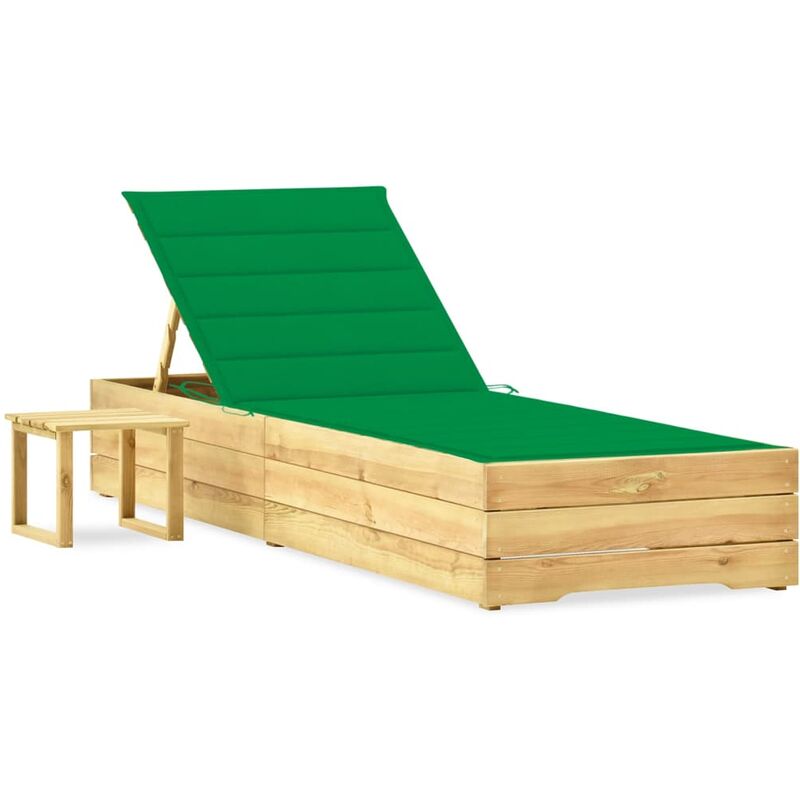 

Tumbona de jardín con mesa y cojín de madera de pino impregnada - Verde - Youthup