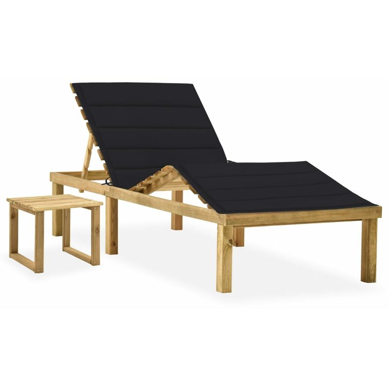 

Tumbona de jardín con mesa y cojín de madera de pino impregnada - Negro - Youthup
