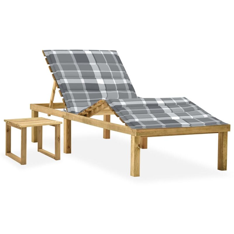 

Tumbona de jardín con mesa y cojín de madera de pino impregnada - Multicolor - Youthup