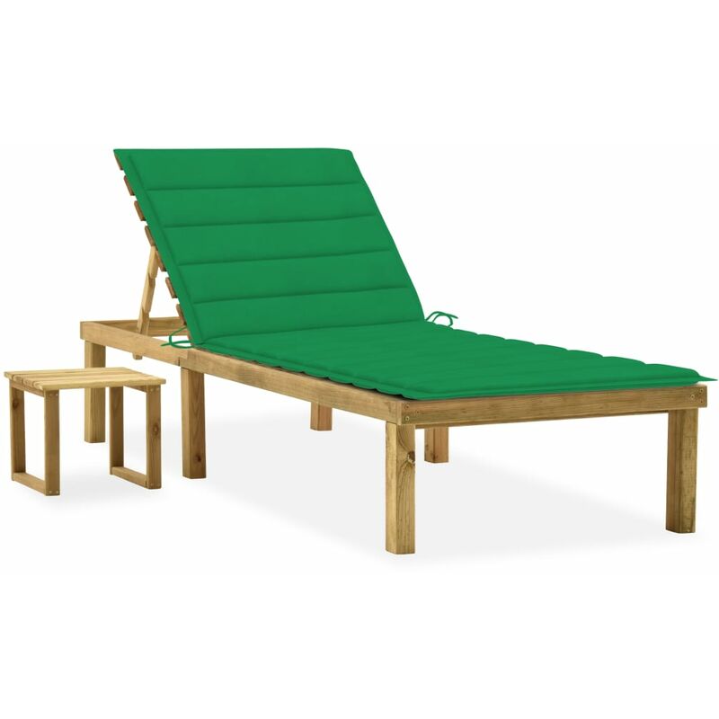 

Tumbona de jardín con mesa y cojín de madera de pino impregnada - Verde - Youthup