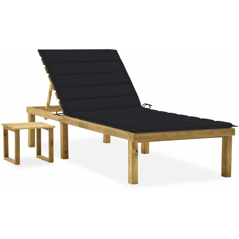 

YOUTHUP Tumbona de jardín con mesa y cojín de madera de pino impregnada - Negro