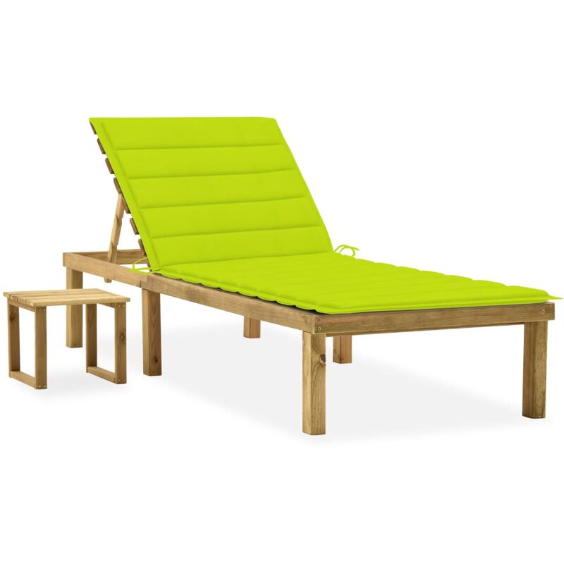 

Tumbona de jardín con mesa y cojín de madera de pino impregnada - Verde - Youthup