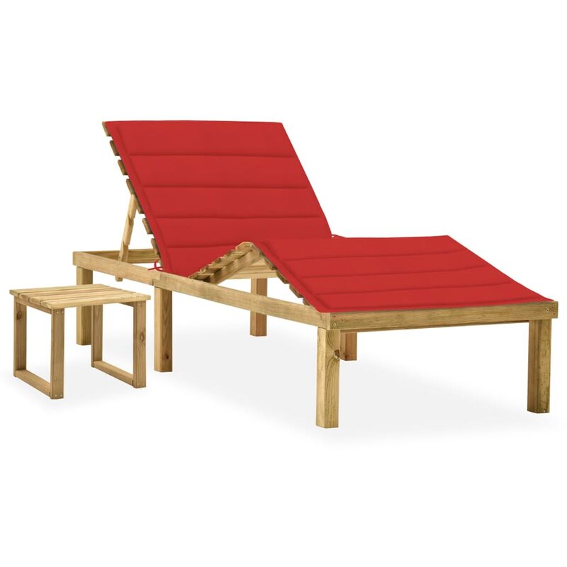 

Tumbona de jardín con mesa y cojín de madera de pino impregnada - Rojo - Youthup