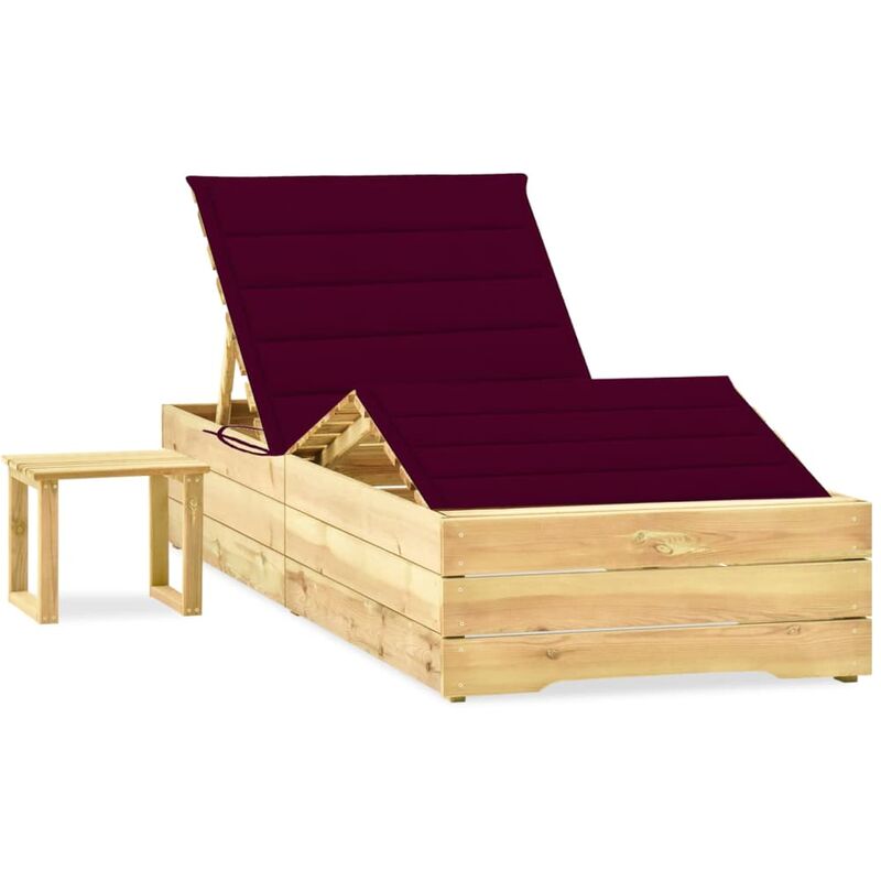

Tumbona de jardín con mesa y cojín de madera de pino impregnada - Rojo - Youthup