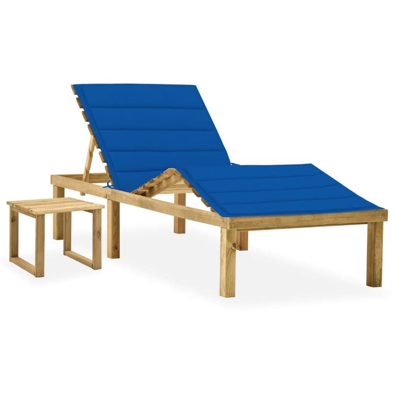 

Tumbona de jardín con mesa y cojín de madera de pino impregnada - Azul - Youthup