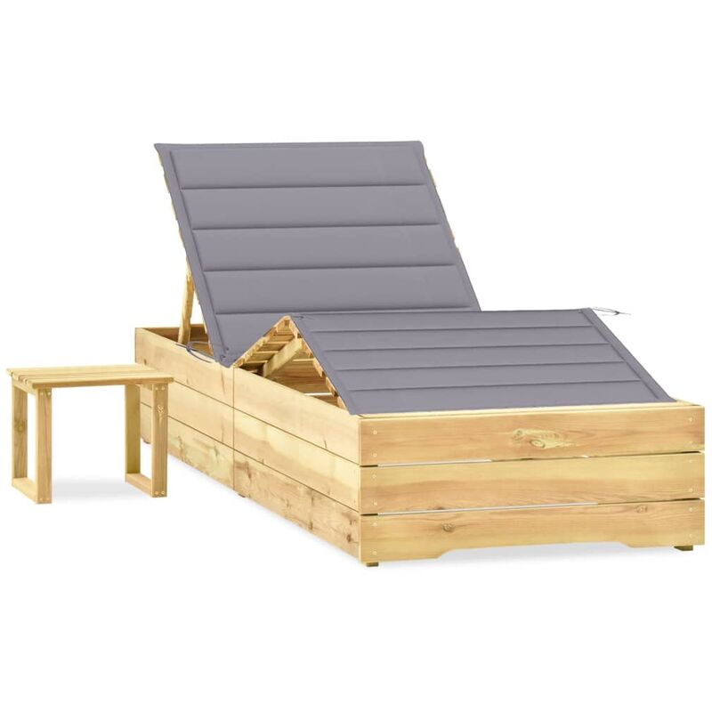 

Tumbona de jardín con mesa y cojín de madera de pino impregnada - Gris - Youthup