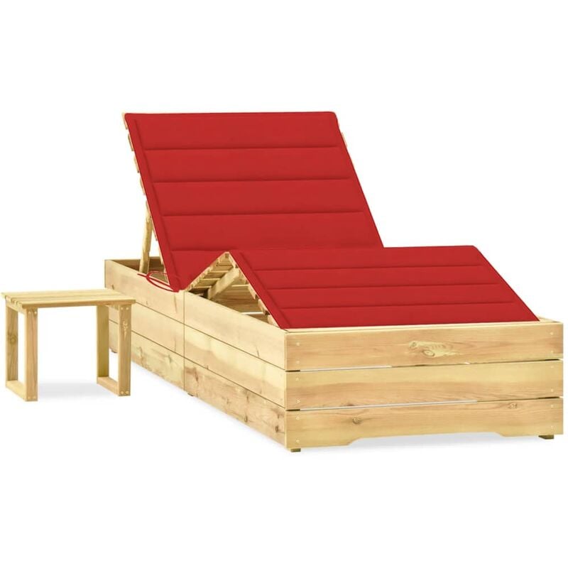 

Tumbona de jardín con mesa y cojín de madera de pino impregnada - Rojo - Youthup