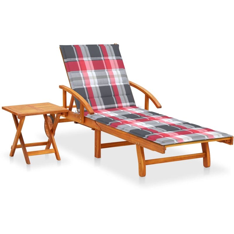 

Tumbona de jardín con mesa y cojín de madera maciza de acacia - Marrón - Youthup