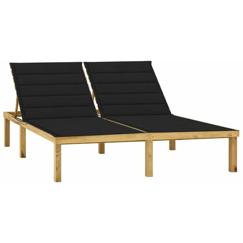 

Tumbona doble y cojines negros madera pino impregnada - Negro - Youthup
