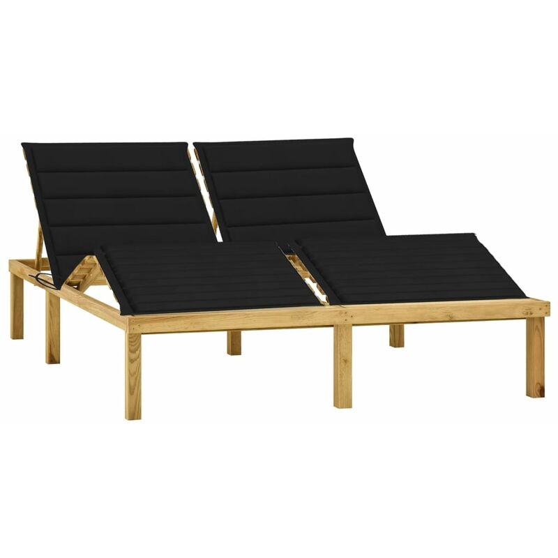 

Tumbona doble y cojines negros madera pino impregnada - Negro - Youthup