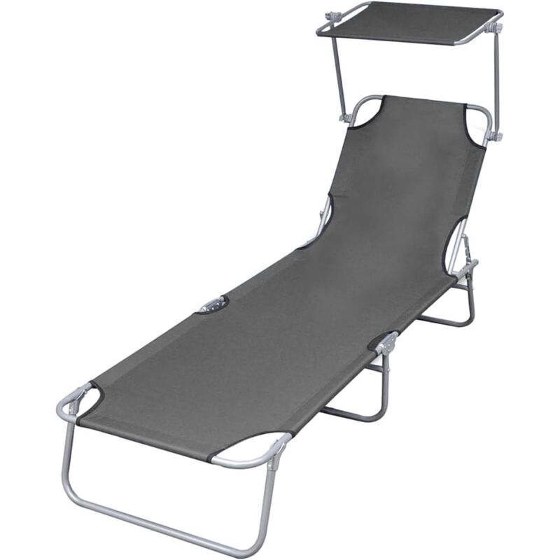 

Tumbona plegable con parasol de acero gris - Gris - Youthup