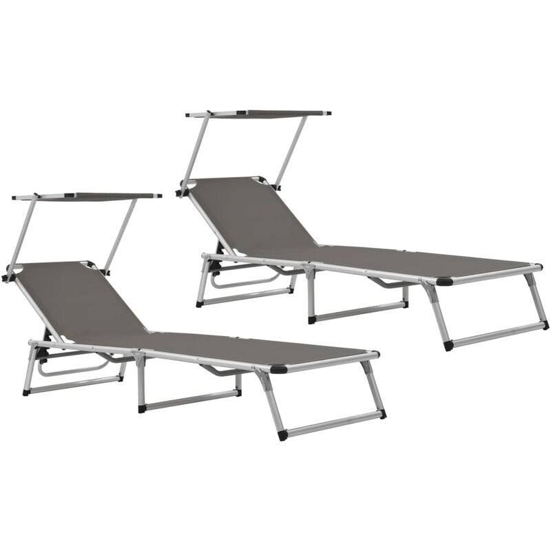 

Tumbonas plegables con techo 2 uds aluminio y textilene gris - Gris - Youthup