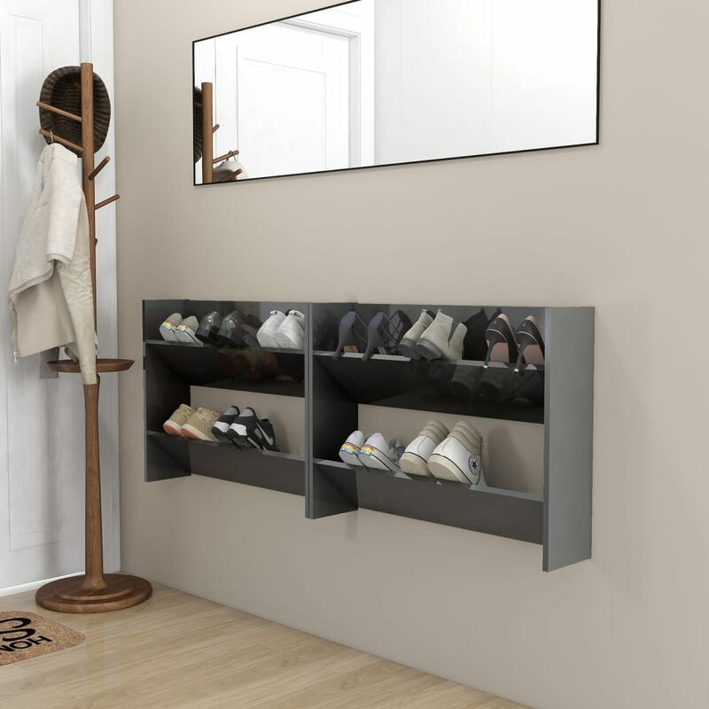 

Zapatero de pared 2 uds gris brillante aglomerado 80x18x60 cm - Gris - Youthup