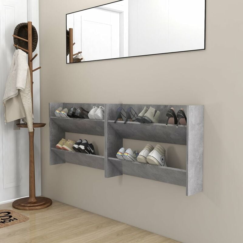 

Zapatero de pared 2 uds gris hormigón aglomerado 80x18x60 cm - Gris - Youthup