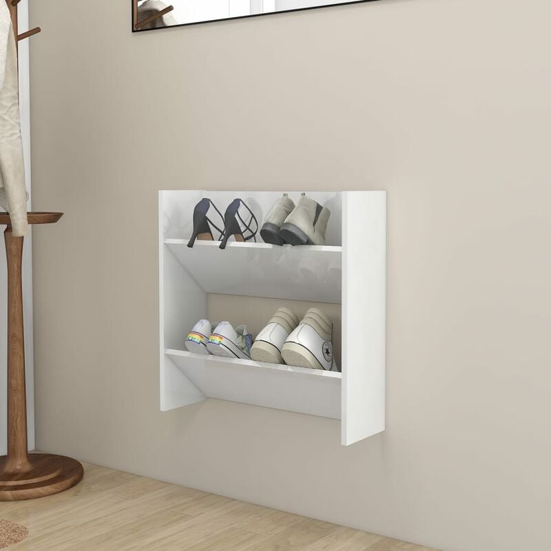 

Zapatero de pared aglomerado blanco brillante 60x18x60 cm - Blanco - Youthup