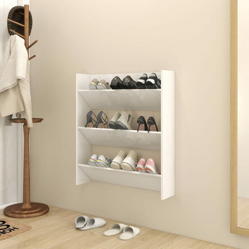 

YOUTHUP Zapatero de pared aglomerado blanco brillante 80x18x90 cm - Blanco