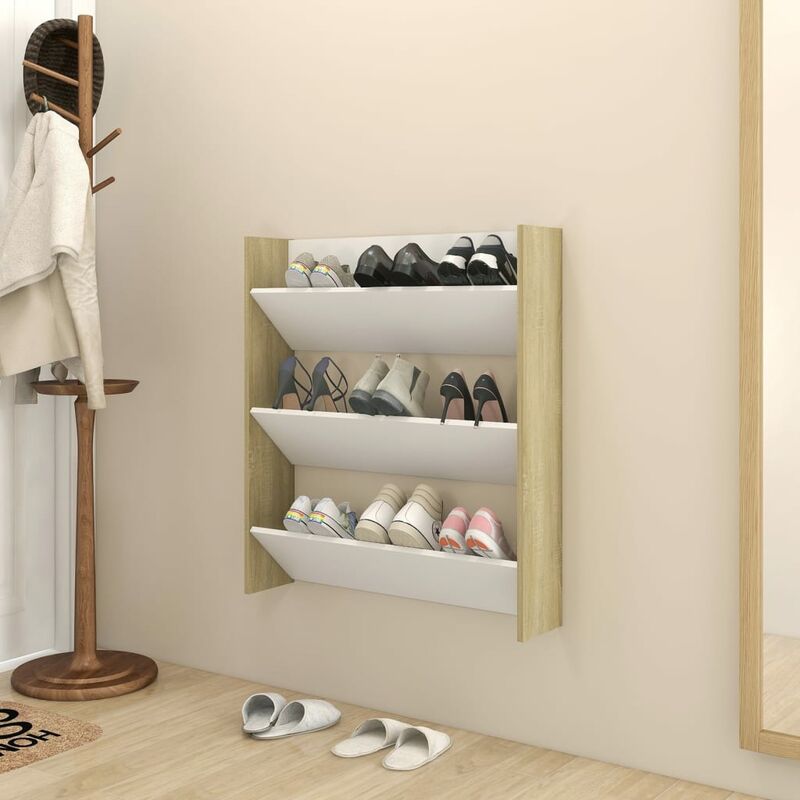 

Zapatero de pared aglomerado color roble Sonoma 80x18x90 cm - Beige - Youthup