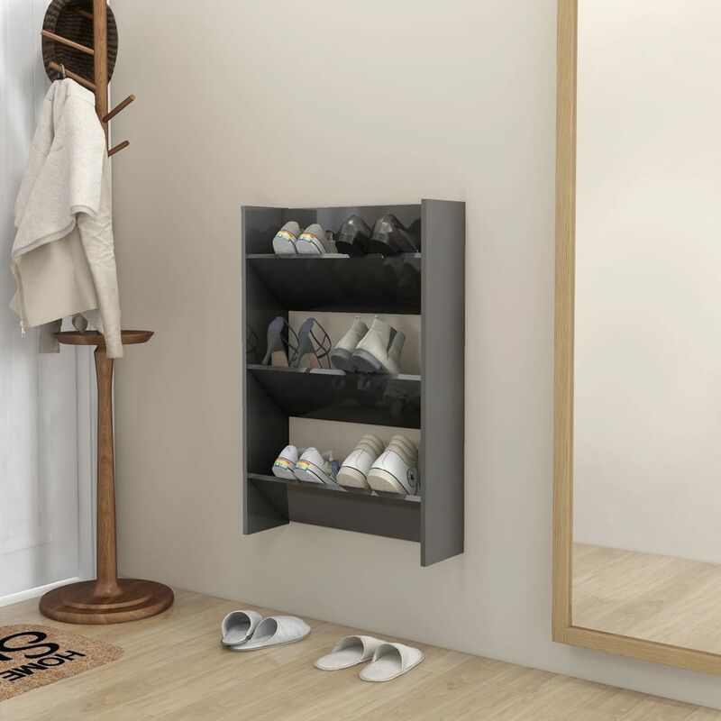 

Zapatero de pared aglomerado gris brillante 60x18x90 cm - Gris - Youthup