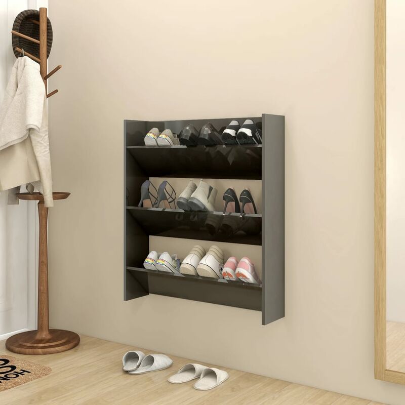 

Zapatero de pared aglomerado gris brillante 80x18x90 cm - Gris - Youthup