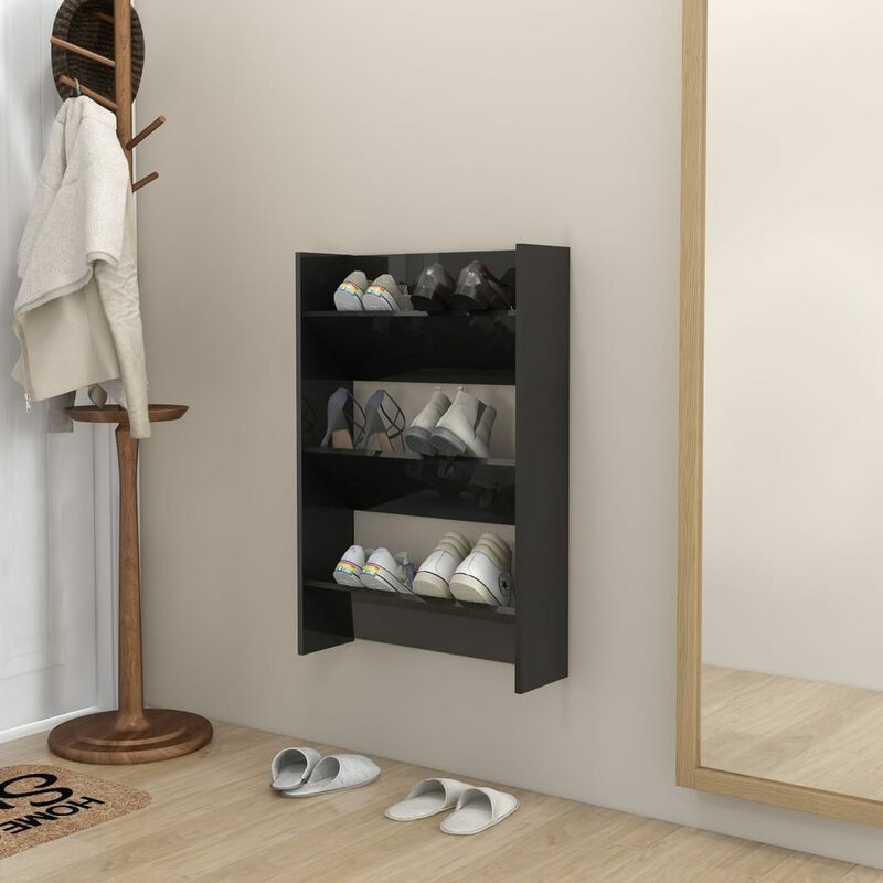 

YOUTHUP Zapatero de pared aglomerado negro brillante 60x18x90 cm - Negro