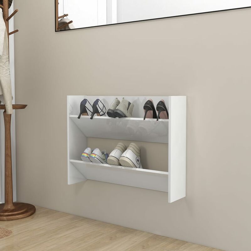 

YOUTHUP Zapatero de pared de aglomerado blanco brillante 80x18x60 cm - Blanco