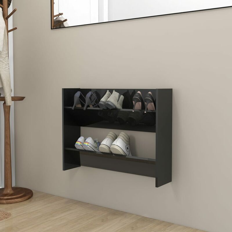 

Zapatero de pared de aglomerado negro brillante 80x18x60 cm - Negro - Youthup