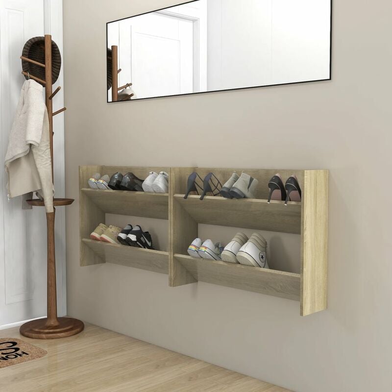 

Zapatero pared 2 uds color roble Sonoma aglomerado 80x18x60cm - Marrón - Youthup