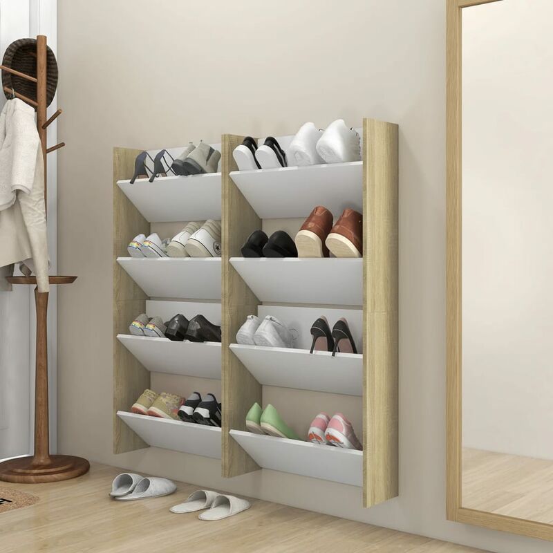 

Zapatero pared 4 uds blanco roble Sonoma aglomerado 60x18x60cm - Beige - Youthup