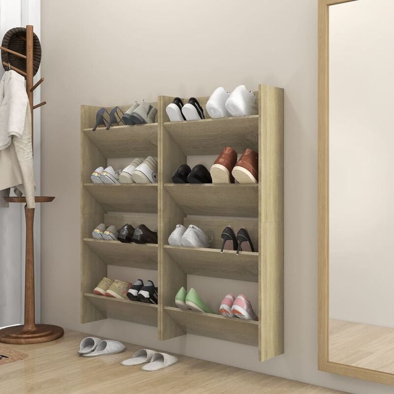 

Zapatero pared 4 uds color roble Sonoma aglomerado 60x18x60cm - Marrón - Youthup