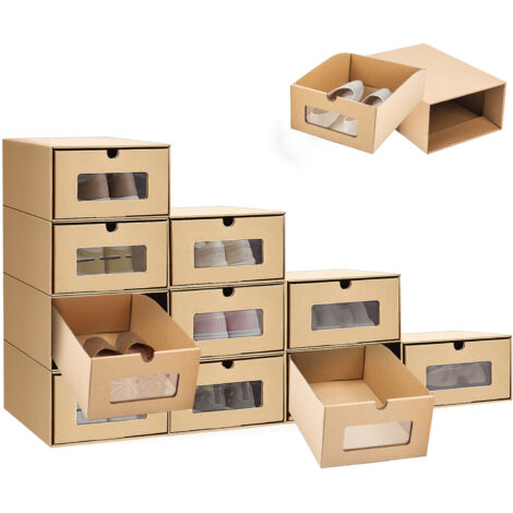 Youyijia 10PCS Shoe Storage Boxes Cardboard Shoe Boxes with Lids Shoe Containers Stackable Drawer Foldable Shoebox with Visible for Shoes File Dress or Toys Storage