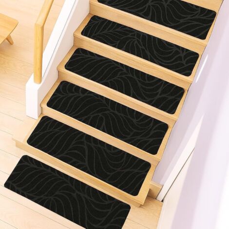 Youyijia 15pcs Anti-Rutsch Treppenmatten 65x20cm Teppich Treppenstufen Schutzmatten Für Kinder, Senioren, Haustiere, Selbstklebend Wiederverwendbar (Schwarz)