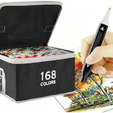 Youyijia 168 Colors Marker Pens Colouring Pens Twin Tips Permanent Marker Set Art Pens Oily Alcohol Graphic Markers for Adults Drawing Sketching Manga Colouring Books Kids Doodle Pens (Black)