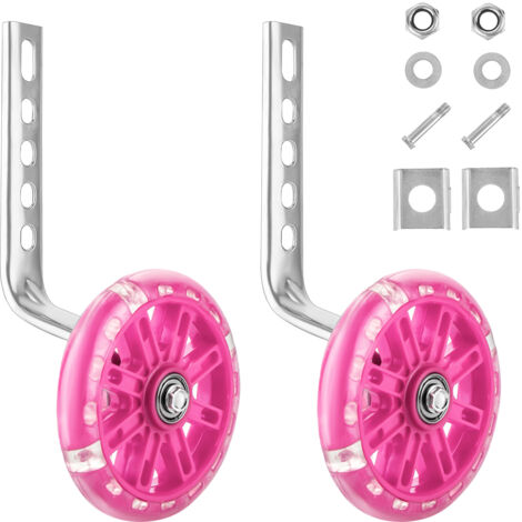 Youyijia 2 Pack Cycling Training Wheels Mute Flash Kids Bike Stabilisers Support Wheels for 12 14 16 18 20 Inch Bicycle Pink