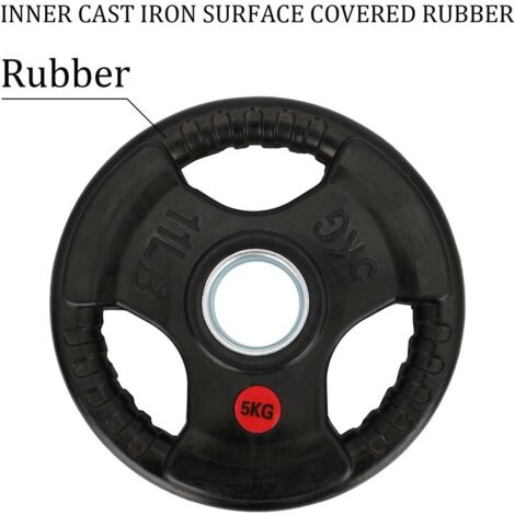 Youyijia 2PCS Olympic Weight Plates Heavy-Duty Cast Iron with Waterproof Rubber Coating Weight Plates for Strength Training and Muscle Development 5kg Weight Plate 2 Opening and Tri-Grips