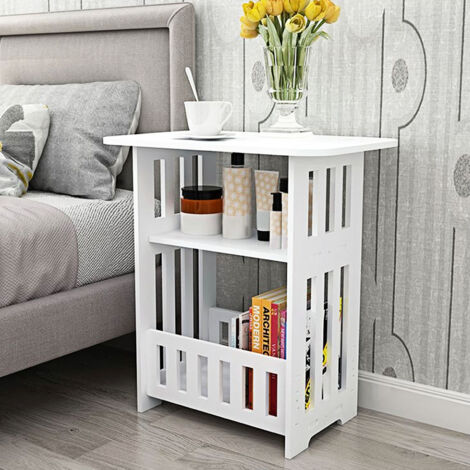 Youyijia 3 Tier Side Table 45x30x49cm - Modern Wood Nightstand End Table for Home Bedroom Living Room Easy Assembly Hallway Coffee Table White