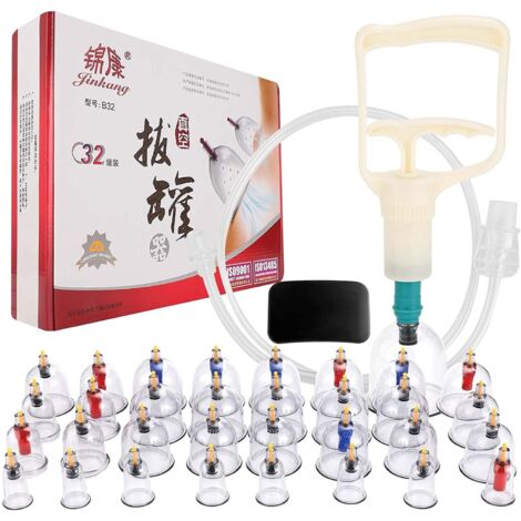 Youyijia 32 Schröpfbecher Set für traditionelle chinesische Therapie und Schröpfmassage Vakuum Schröpfen Kit für medizinische Schröpfen und Saugakupunktur
