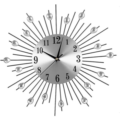Youyijia 38cm Crystal Wall Clock for Living Room Battery Operated Silent Non-ticking Modern Clock for Bedroom Kitchen Home Decor Silver