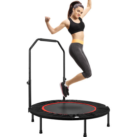 Youyijia 40'' Foldable Fitness Trampoline - Max Load 400lbs(220kg), Foldable Exercise Rebounder with 5-level Adjustable Handrail Indoor/Outdoor Fitness Body Exercise