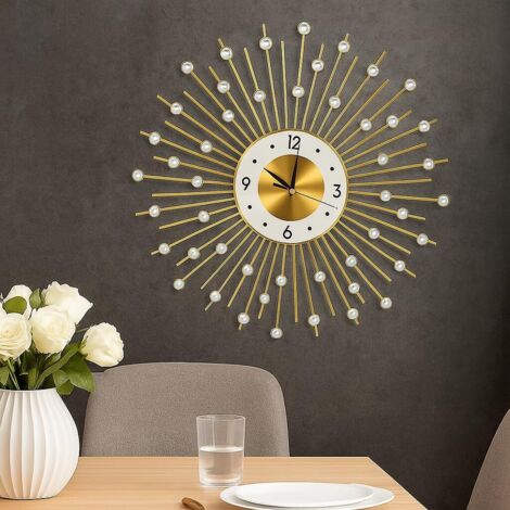 Youyijia 45cm Metal Wall Clock for Living Room Battery Operated Silent Non-ticking Modern Clock for Bedroom Kitchen Home Decor Gold