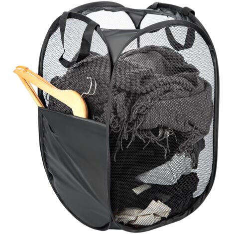 Youyijia 75L Folding Laundry Basket Collapsible Large Washing Basket with Mesh Design Foldable Portable Laundry Hampers for Bathroom Bedroom College Dorm and Travel Black