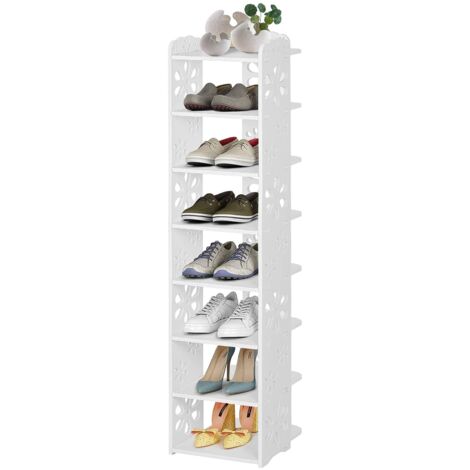 Youyijia 8 Tier Shoe Rack Narrow Tall Shoe Cabinet 111x25x26cm Shoe Storage Organizer for Small Space Shoe Shelf Hollow Carved Shoe Display Stand Holder for Entryway Hallway Home Bedroom White