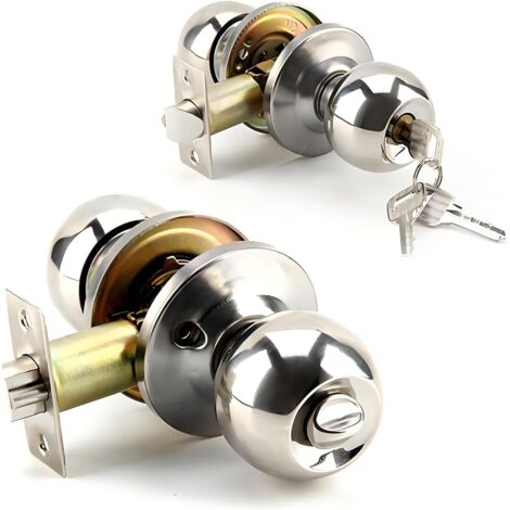 Youyijia Door Knob Set with 3 Keys Heavy Duty Stainless Steel Interior Door Lock Kit Adjustable Latch for Bedroom Bathroom Home Office Commercial Spaces Left/Right Hand Compatible