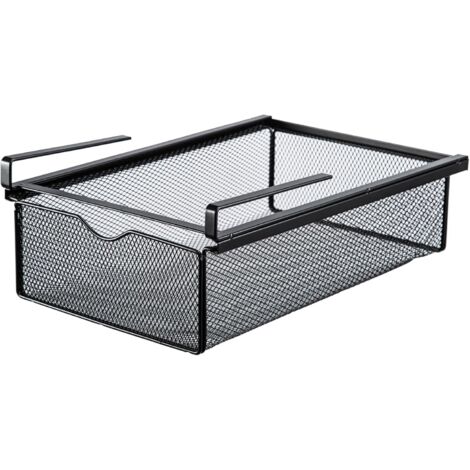 Youyijia Drawer Organiser Lower Hanging Drawer Box Metal Mesh Drawer Organiser No-Punch Iron Organiser Drawer Organiser Wardrobe Pull Out Organiser For Underwear Bras Socks Storage (Black)