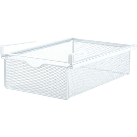 Youyijia Drawer Organiser Lower Hanging Drawer Box Metal Mesh Drawer Organiser No-Punch Iron Organiser Drawer Organiser Wardrobe Pull Out Organiser For Underwear Bras Socks Storage (White)