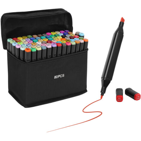 Youyijia Graffiti Stifte 80 Farben Alkohol Marker Filzstifte Twin Tip Marker Stifte Set Marker Stifte Alkoholmarker für Malerei, Zeichnung, Design, Rendering, Brief, Manga Schwarz