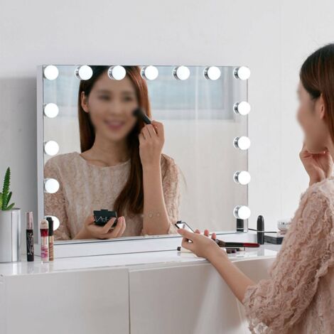 Youyijia Hollywood Vanity Mirror Tabletop Mirrors Lighted Makeup Mirror with 15 LED Bulbs 3 Color Modes Touch Control Tabletop or Wall Mounted Mirror for Bedroom and Dressing Room (58 x 46 x 12 cm)