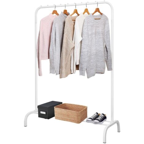 Youyijia Kleiderständer Freistehender Kleiderbügel Trockengestell Metall Schlafzimmer Kleiderstange mit unterem Lagerregal Garderobenständer für Schlafzimmer (Weiß)